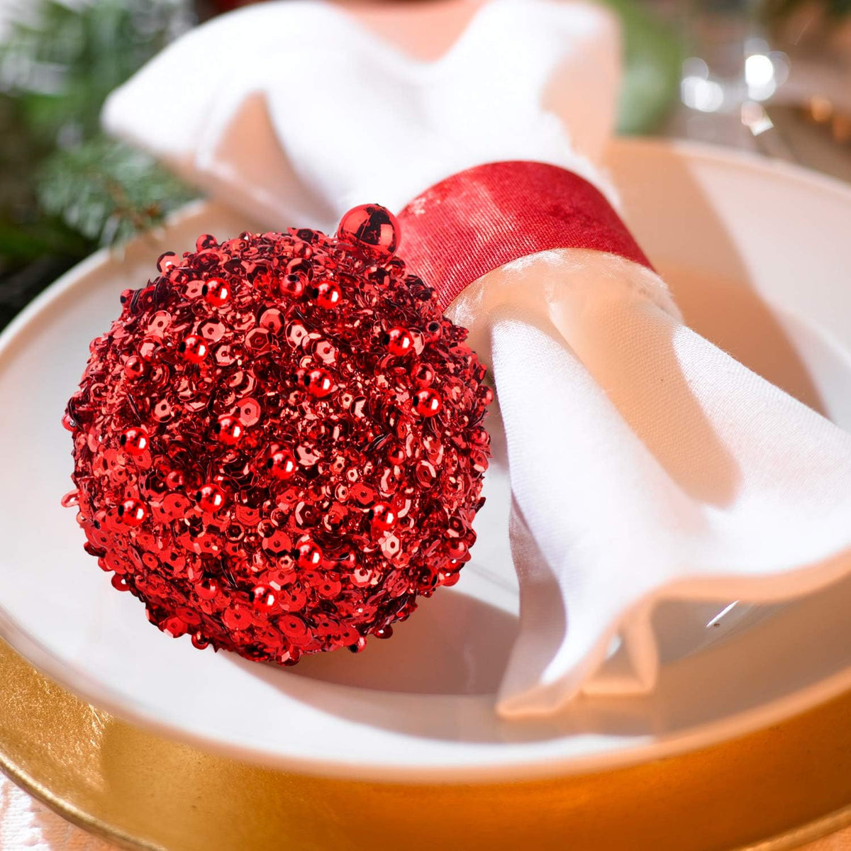 4.25" Shatterproof Christmas Ball Ornaments, 4pc Red Set for Trees and Holiday Decor