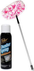 Fuller Brush Duster Spray + Fuzzy Fan Duster - Netted Fiber Duster with Slanted Head Cleans Ceiling Fans Walls Bookshelves Door & Window Tops