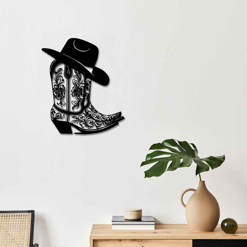 Rajukit Cowgirl Boot Hat Metal Wall Decor for Home