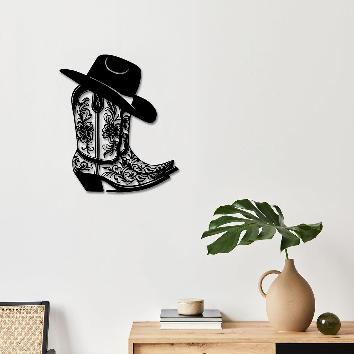 Rajukit Cowgirl Boot Hat Metal Wall Decor for Home