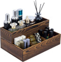 MyGift Counter Storage Organizer, 2 Tier Rustic Burnt Solid Wood Stackable Modular Vanity Countertop Storage Organizer Trays, Decorative Bathroom Makeup Cosmetic Box, 2 Piece Set