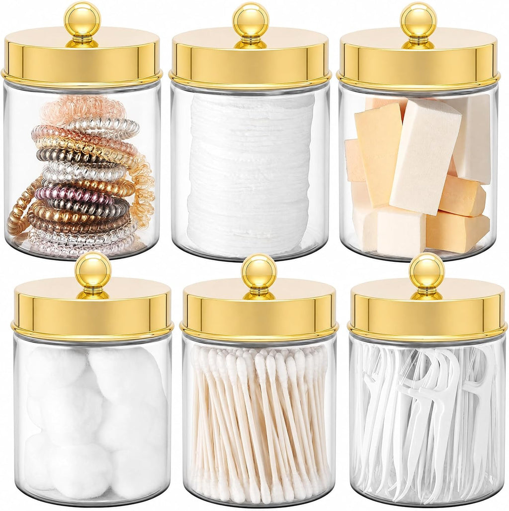 Amolliar Acrylic Apothecary Jar Bathroom Qtip Holder Gold 6 Pack