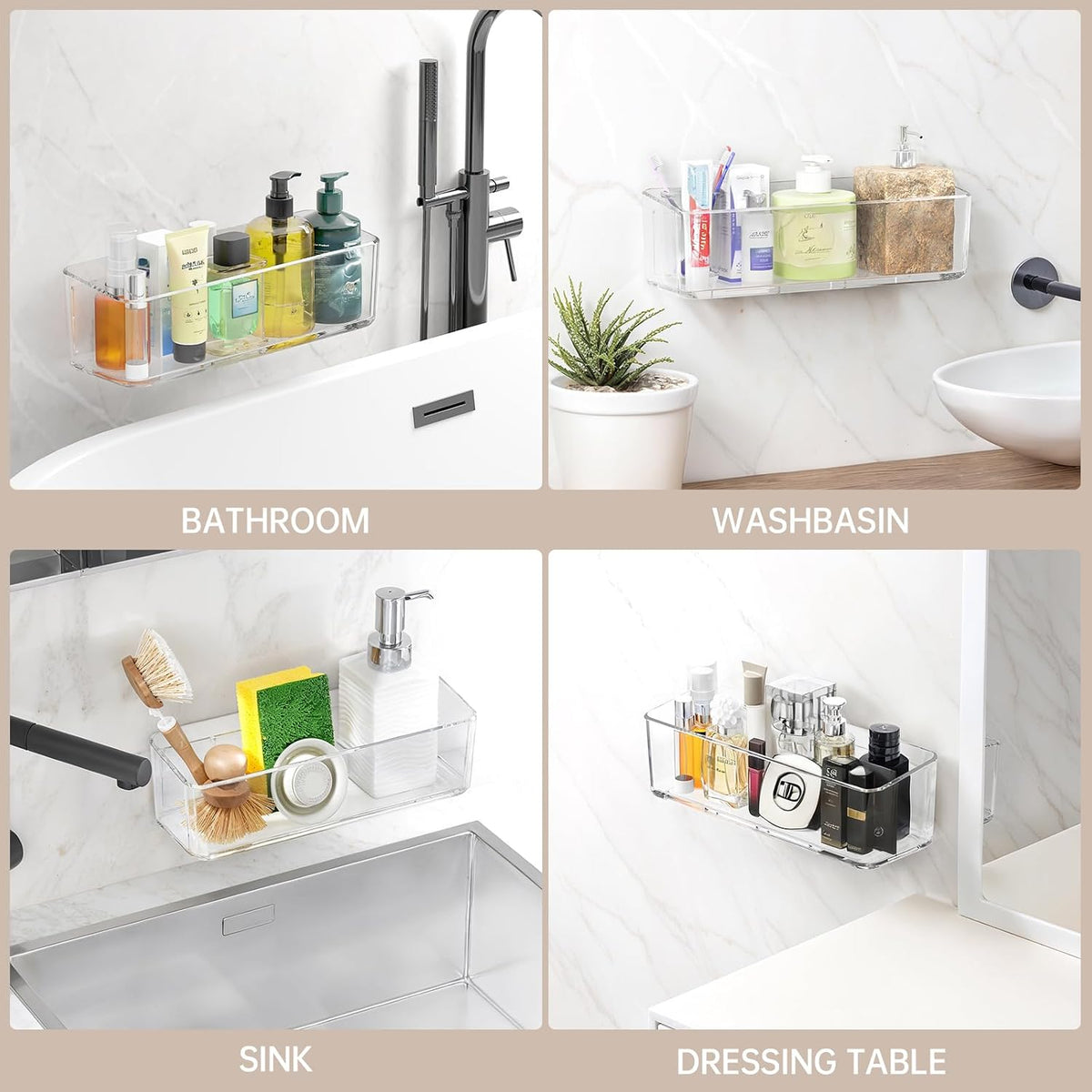 PAVSTINE 2 Pcs Clear Shower Shelf, Large Bathroom Wall Mounted Shower Caddy