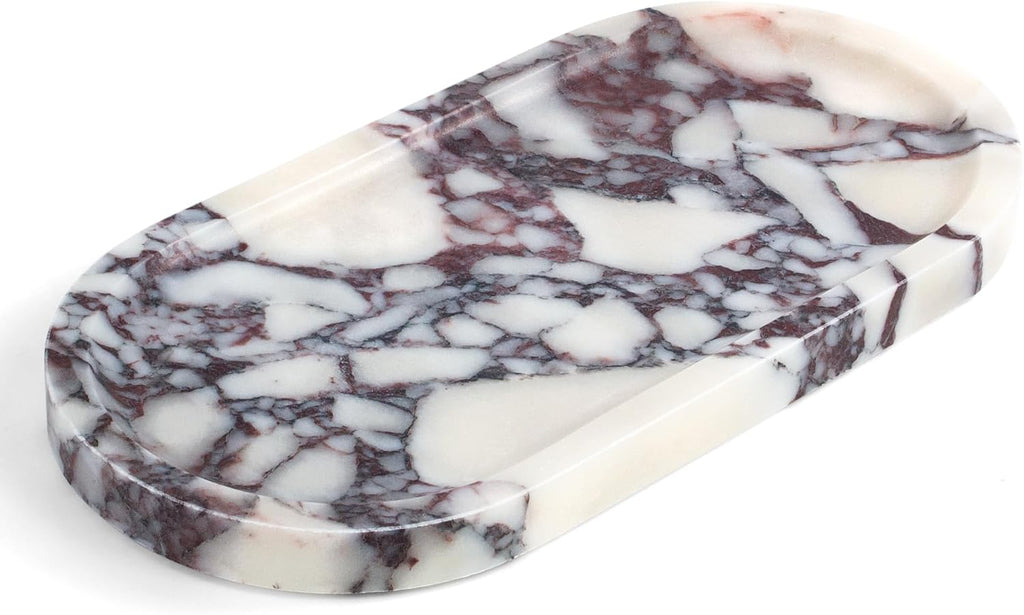 YMXYJM Genuine Real Natural Marble Tray for Bathroom, 11.8" x 6", Calacatta Viola