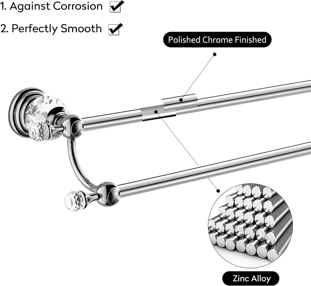 WINCASE Chrome Towel Bar, Adjustable Double Towel Holder, Silver Crystal Bathroom Towel Racks Wall Mounted