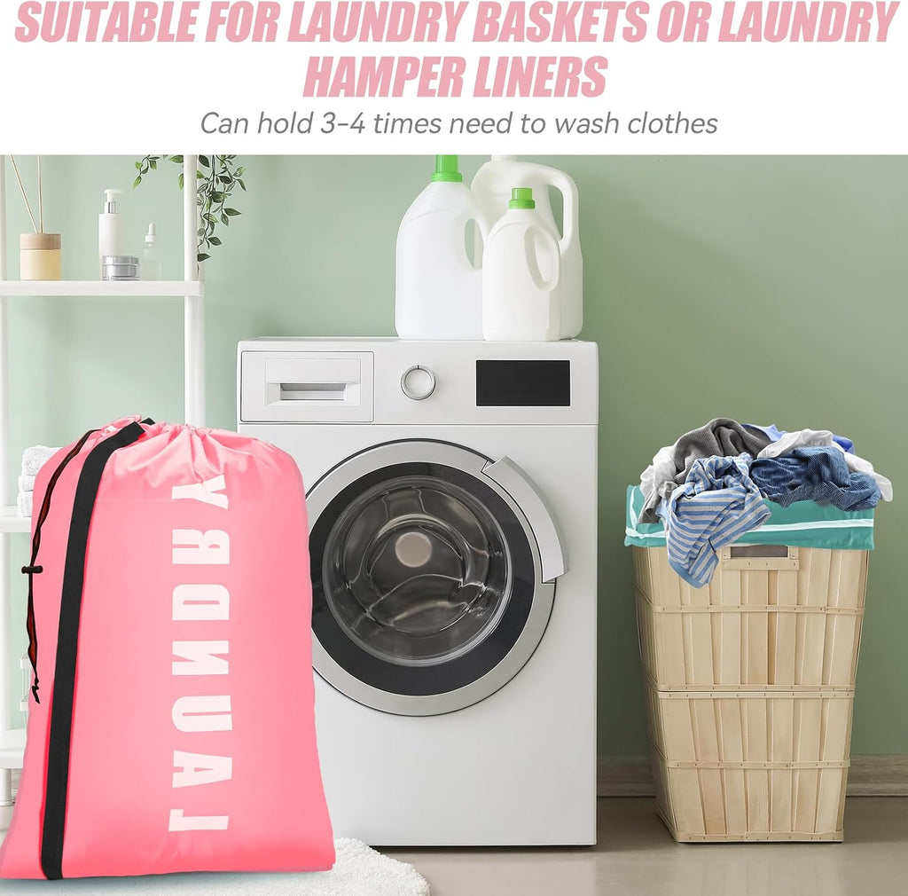 Isink Heavy Duty Laundry Bag with Strap,2 Pack Travel Laundry Bags for Dirty Clothes,24" x 36" Large Laundry Bag for Traveling,Camping,Dorm (Cyan + Pink)