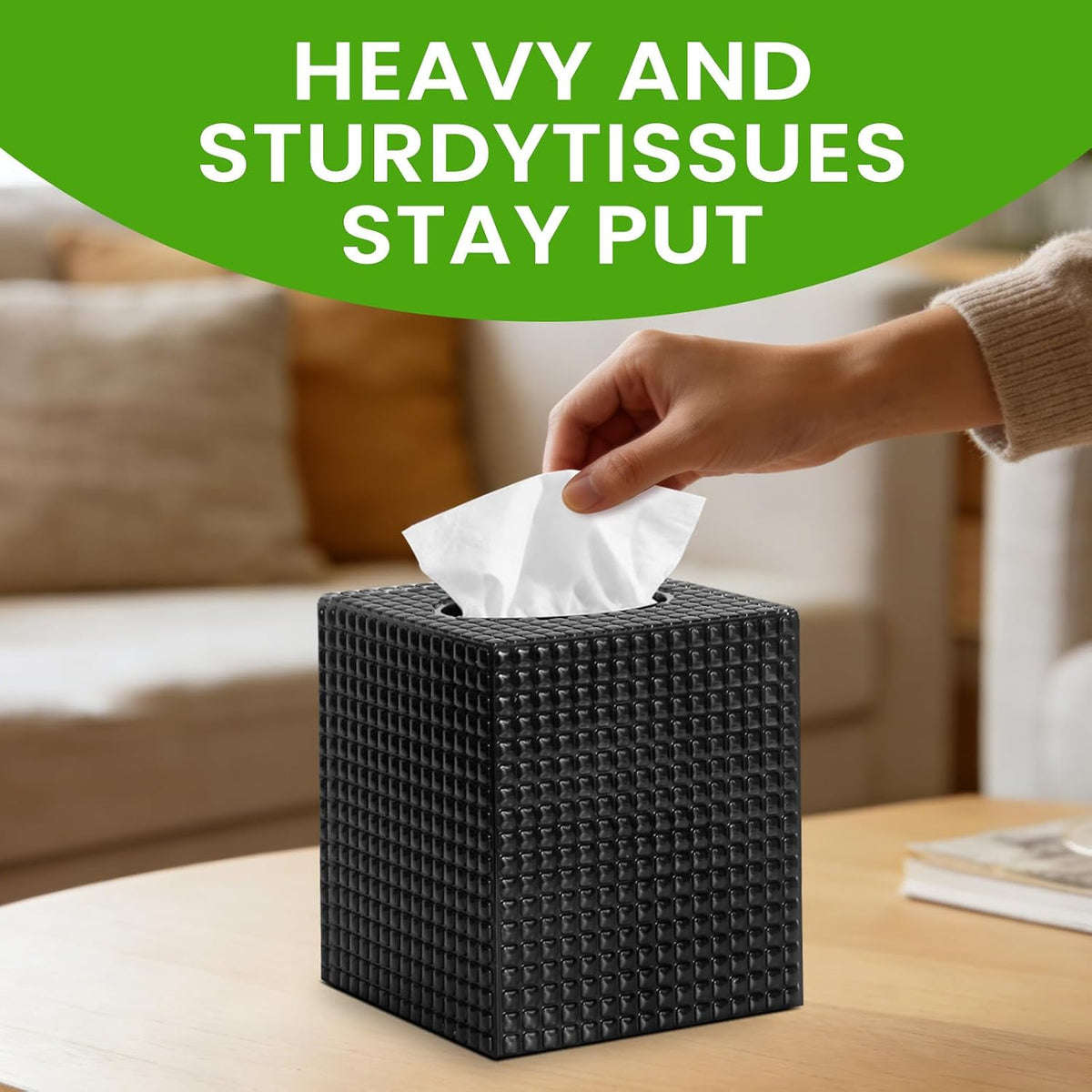 Tissue Box Cover, Square Acrylic Tissue Holder for Bathroom Vanity, Black