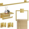 TQKAG 5-Pieces Brushed Gold Bathroom Hardware Accessories Set 23.6" SUS304 Stainless Steel Towel Bar Set Wall Mounted Square Toilet Paper Holder with Shelf