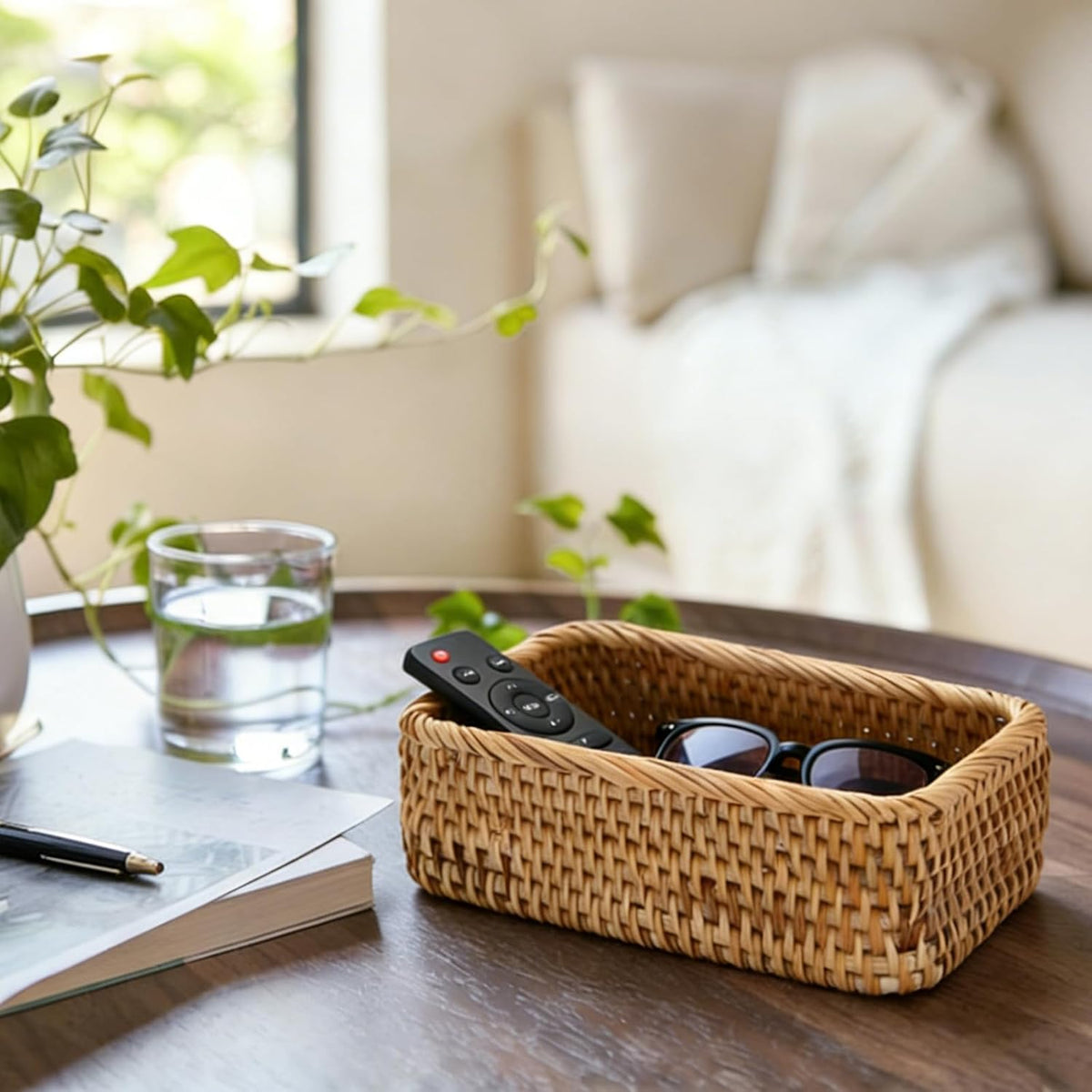BTSKY Small Remote Basket for Coffee Table Entryway Living Room 7.9" x 5.1"
