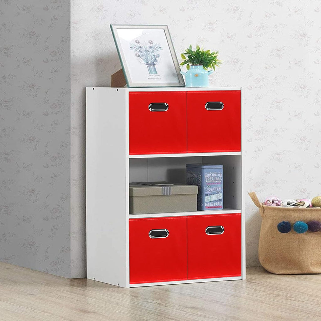 STOREONE Fabric Storage Bins Cubes Baskets Containers-(11X11X11) with Dual Handles for Shelf Closet, Nursery Home ， Bedroom Organizers, Foldable Set of 3 (Red)