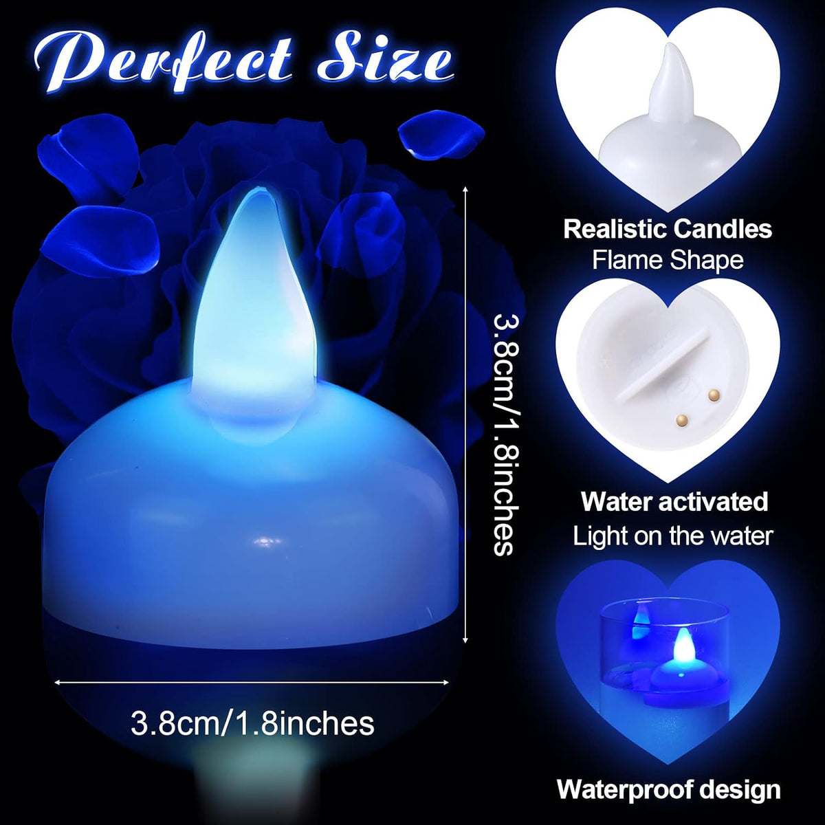 Honoson 24 Pack Flameless LED Floating Candles 1.6''Water Activated, Blue