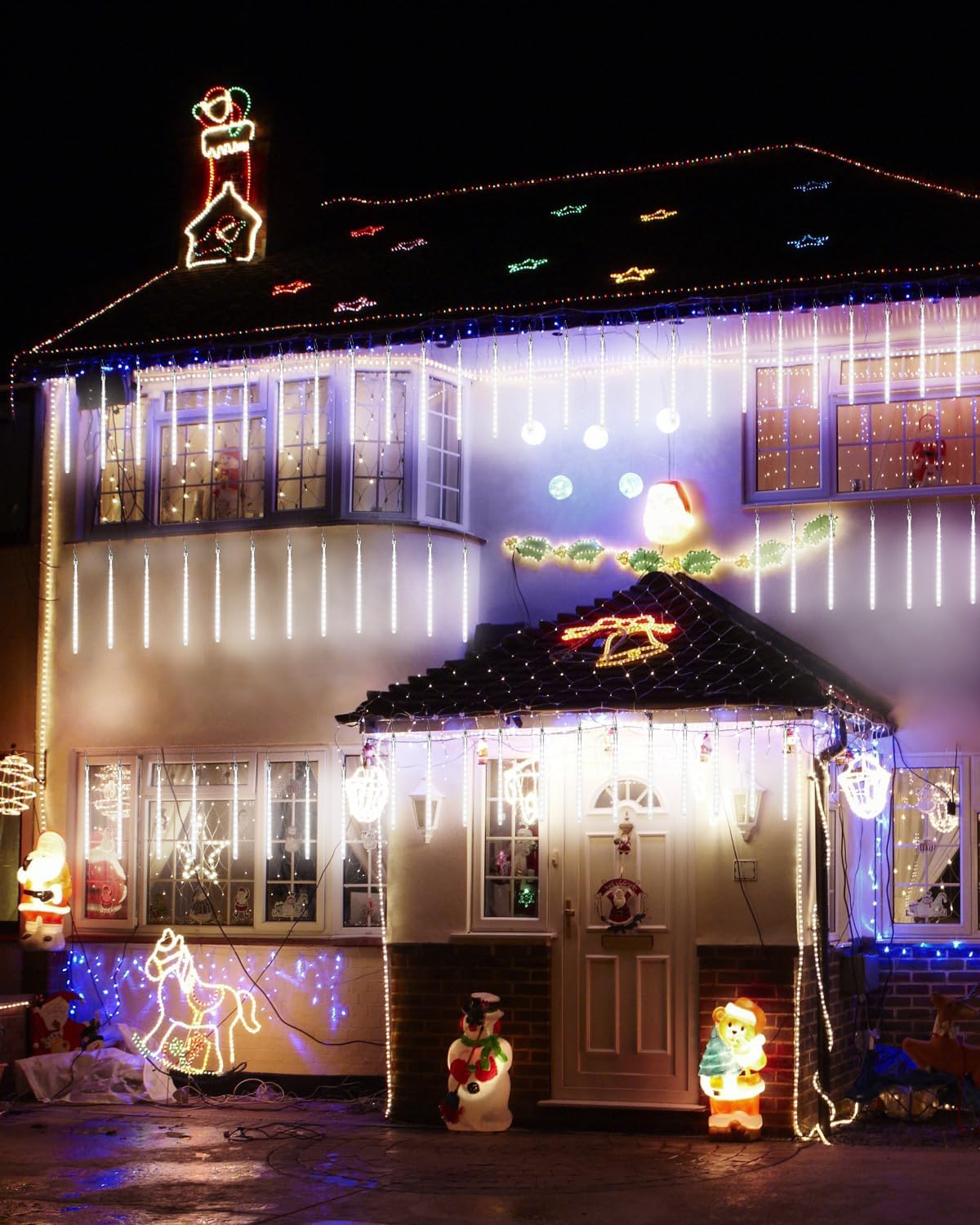 Christmas Lights Outdoor 10 Tubes White Meteor Shower Icicle Lights 240 LED