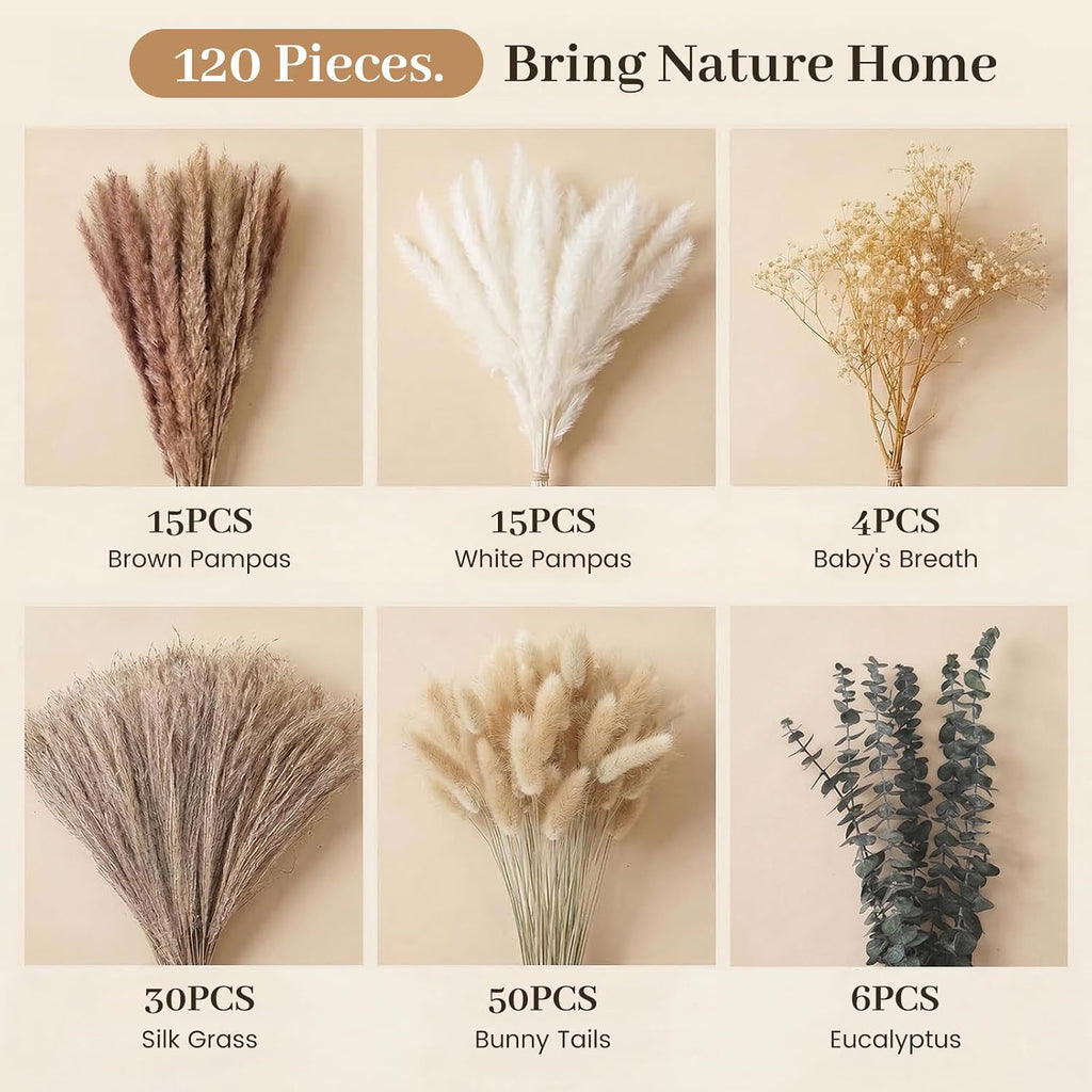 JOHOUSE Dried Pampas Grass Set for Vase, 120PCS 17 inch
