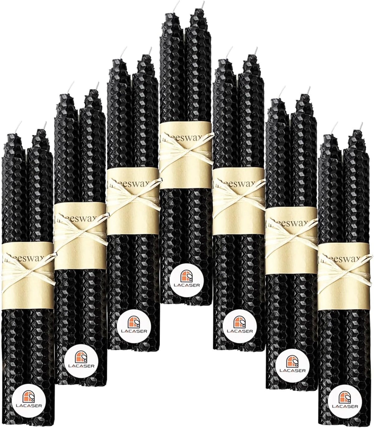 Lacaser Beeswax Black Taper Candles Set of 14 pcs, 9" Long Black Candlesticks, Smokeless & Unscented, Burning Time 4 Hours