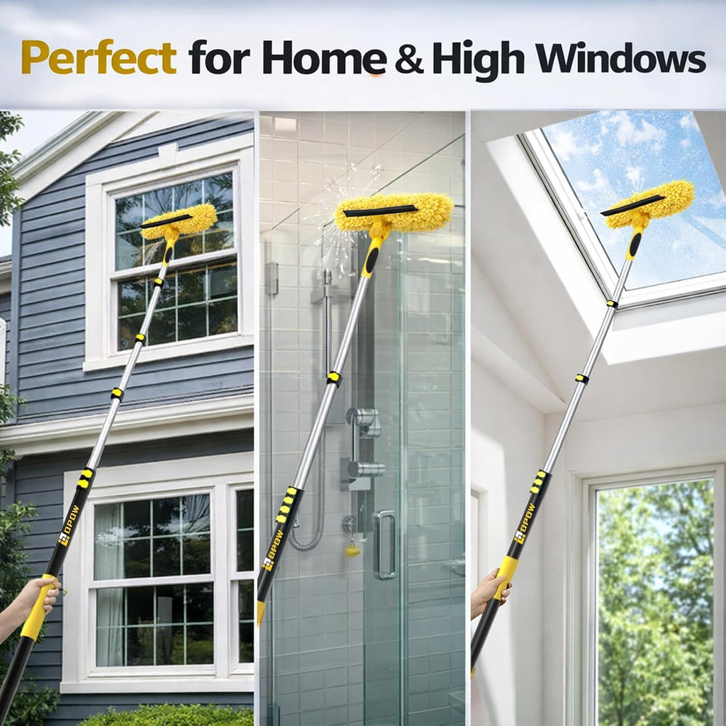 30 Feet High Reach Squeegee Window Cleaner Kit with 5-24Ft Extension Pole