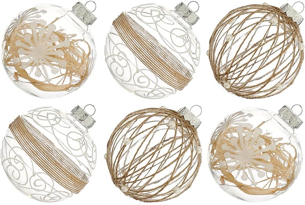 XmasExp Christmas Ball Ornaments Set, Farmhouse Shatterproof Christmastree Decorations,6ct Large Plastic Hanging Ornaments,100mm/4,Neutral