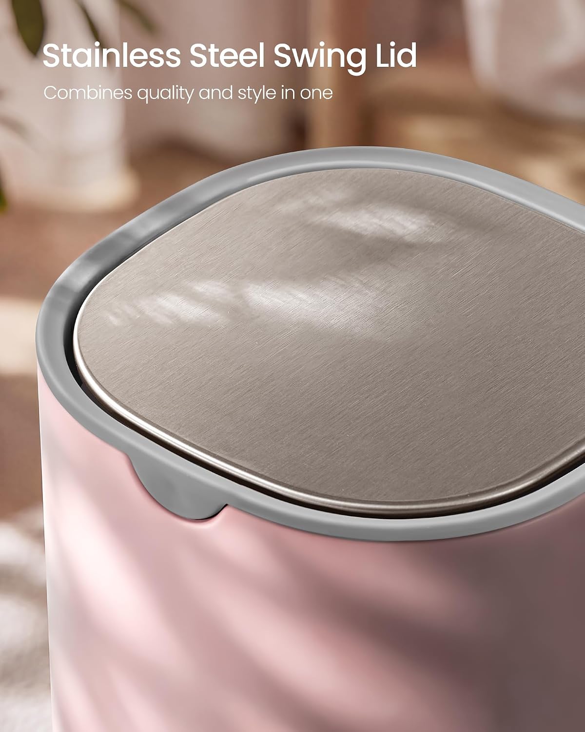 SONGMICS Mini Desk Trash Can with Stainless Steel Swing Lid, 0.4 Gal