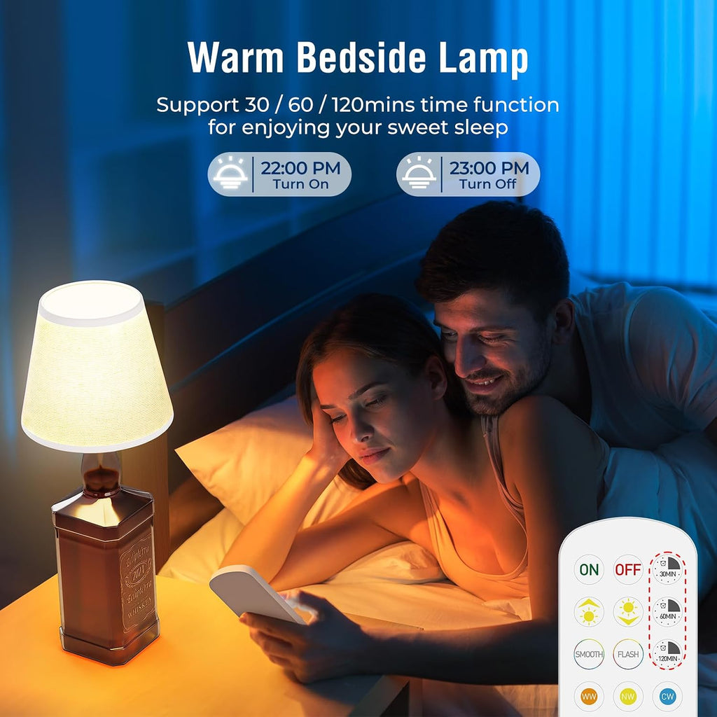Cordless LED Bottle Lamp 5000mAh Battery Portable Wireless Table Lamp Wine Bottle Lamp for Indoor Outdoor Dining Bedroom with Remote (White, 1 Pack)