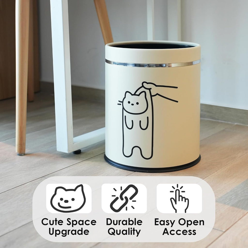 Juju Cat Trash Can - Cat Decor Garbage Can - Small Waste Basket for Bedroom - Garbage Bin Trashcan - Wastebasket Dustbin Trash Cans - 3.3 Gallon / 12.5 Liter (Bye)