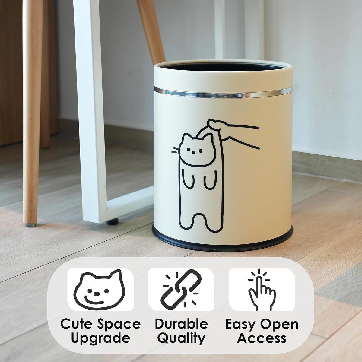 Juju Cat Trash Can - Cat Decor Garbage Can - Small Waste Basket for Bedroom - Garbage Bin Trashcan - Wastebasket Dustbin Trash Cans - 3.3 Gallon / 12.5 Liter (Bye)