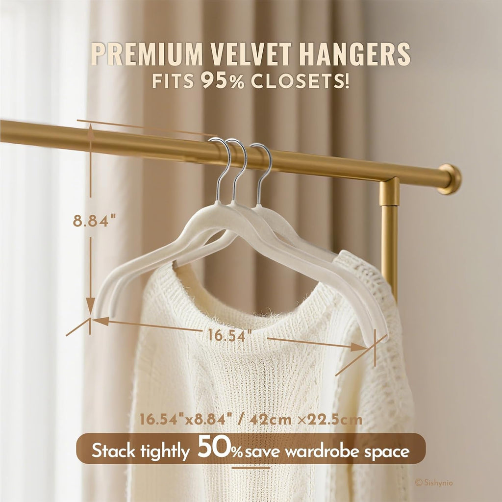 Sishynio Velvet Hangers 30 Pack, Slim Flocked Clothes Hangers Beige