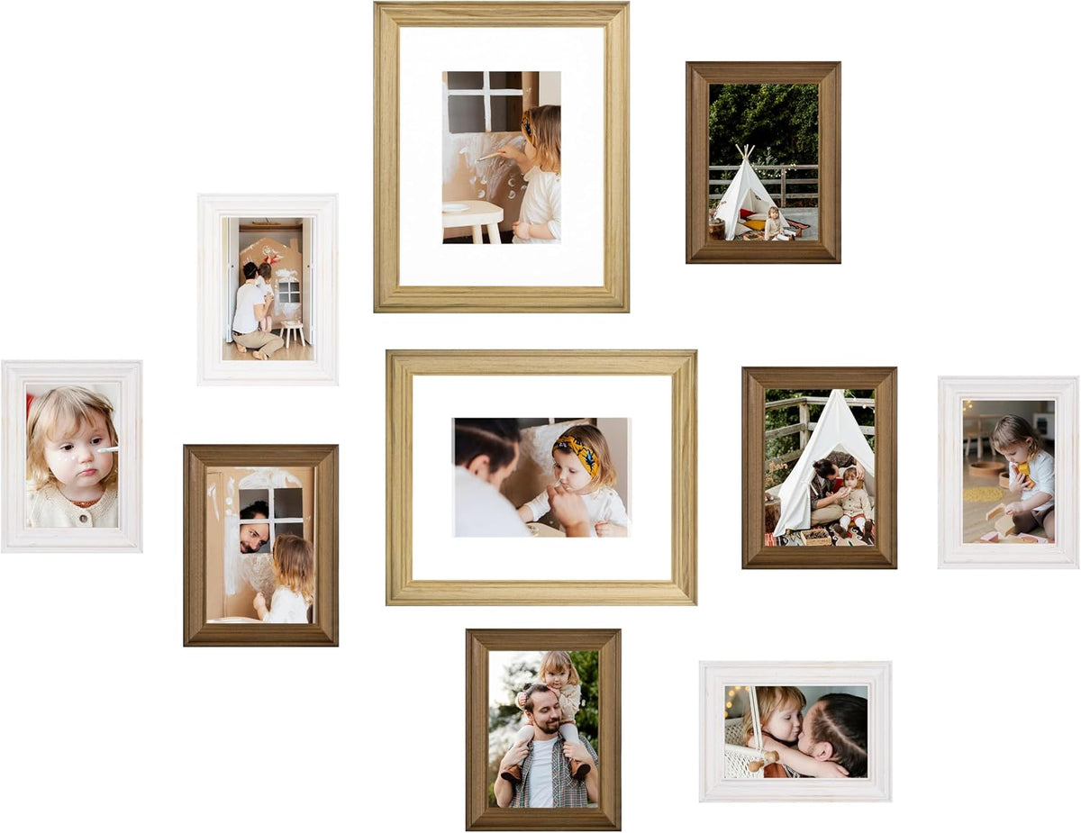 eletecpro Gallery Wall Frame Set of 10, Natural, White, Brown