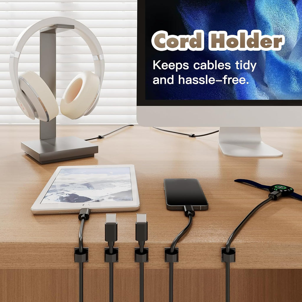 50Pcs Strong Black Adhesive Cable Clips, Dash cam Clips, car Wire Clips,Cord Organizer Cable Management,Cord Holder for Under Desk TV wall nightstand Office Home