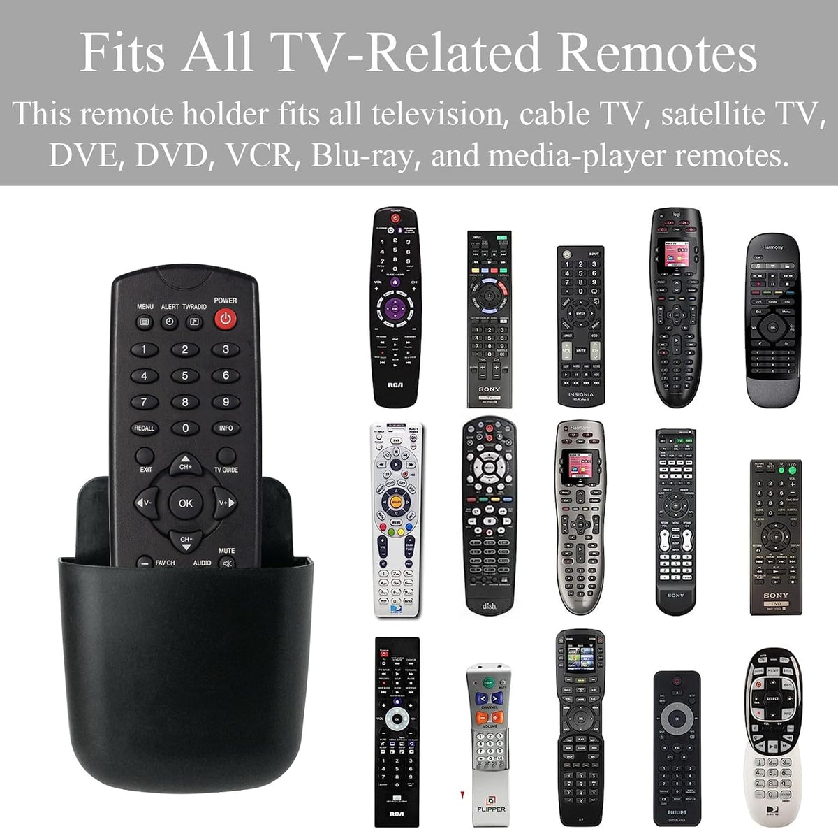 noonebutyou 3 Pcs Remote Control Holder Wall Mount Self Adhesive Remote Case Hole-Free Storage Organizer Wall Pencil Holder Phone Charging for Home Office School(Black)