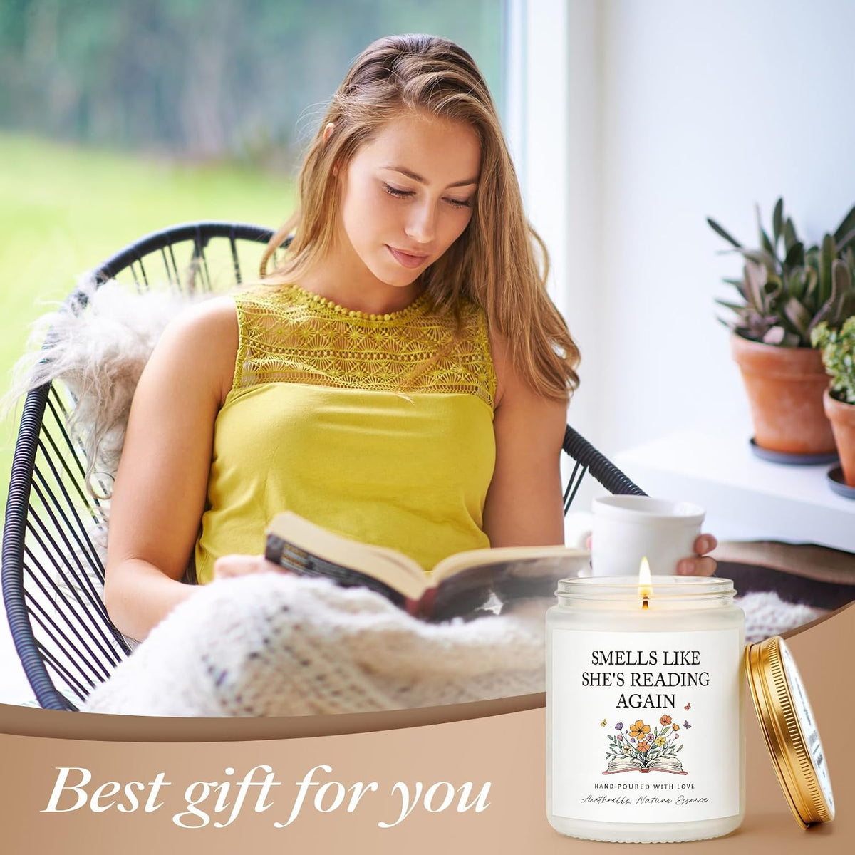 AceThrills Book Lovers Gifts for Book Lovers Women, Bookish Gifts for Readers - Lavender Scented Soy Wax Candle (She's Reading Again)
