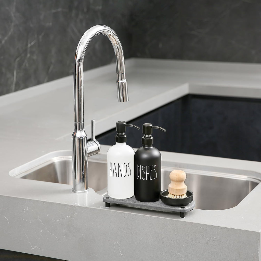 MOMEEMO Soap Dispenser Set Comes with Stainless Steel Pumps, Black & White