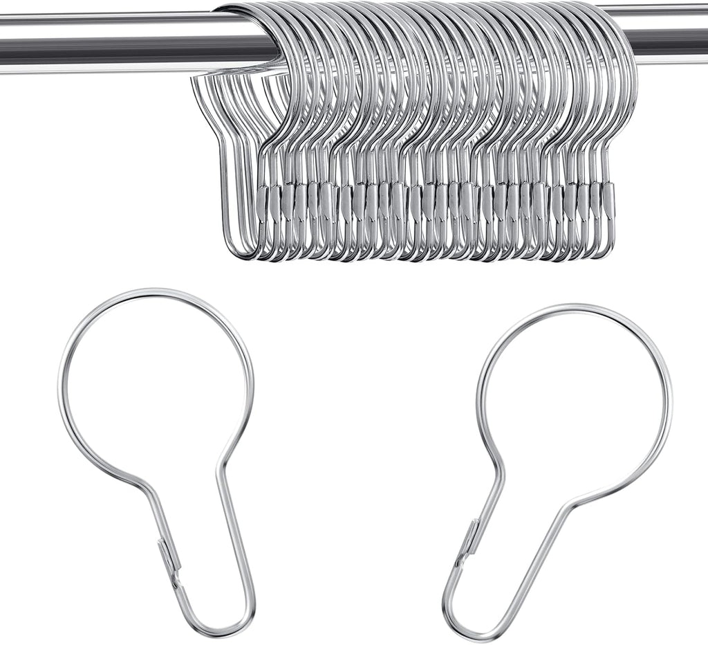 Queekay 60 Pcs Metal Shower Curtain Hooks Reusable Hanging Clips, Silver