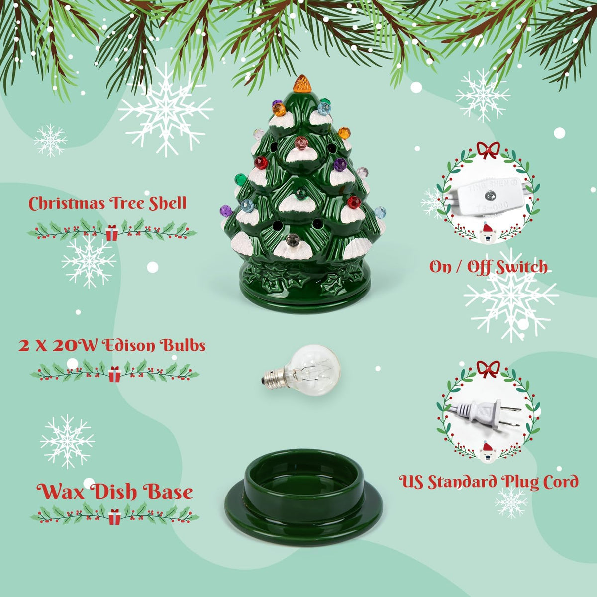 ARVIDSSON Christmas Wax Melt Warmer - Electric Ceramic Christmas Tree Wax Warmer for Scented Wax - Holiday Season Melter for Fragrance Cubes and Tarts, Gfit for Women and Kids