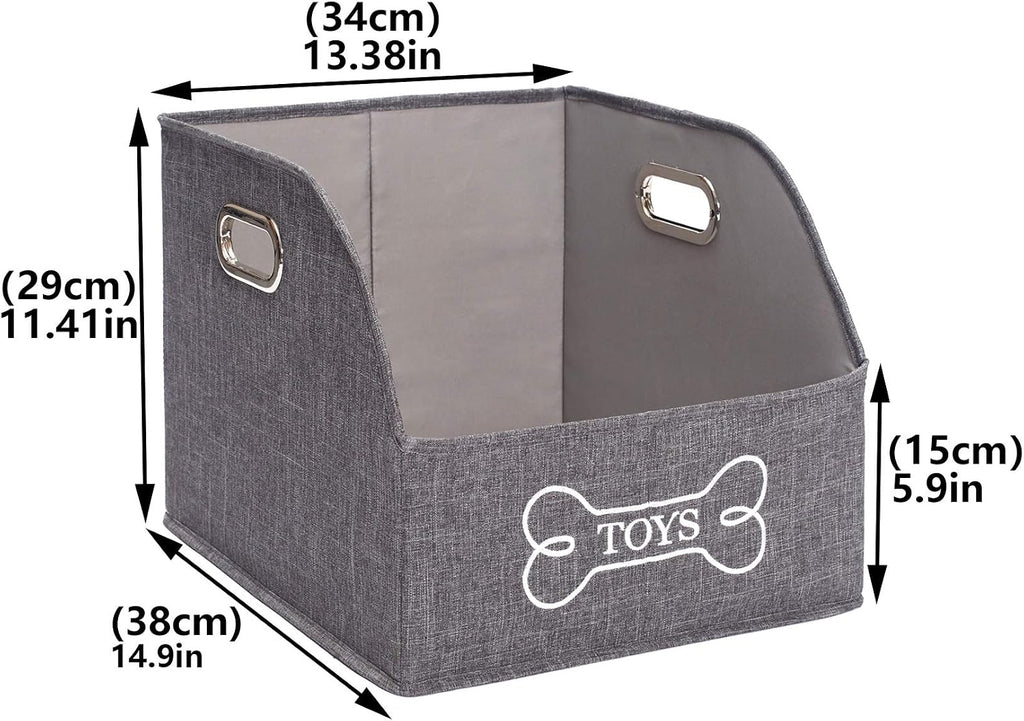 Foldable Dog Toy Basket-Dog Toys Bin-Dog Toy box-Storage Basket with Handle,Organizer Bin for Pet Toys, Blanket, Shelves, Closet -gray