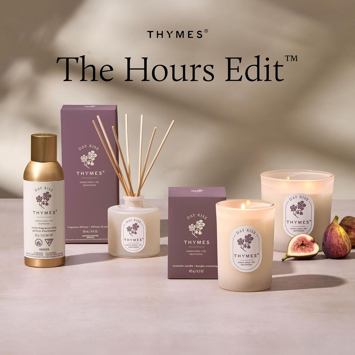 Thymes Petite Oil Reed Diffuser Set – Includes Reeds, Fragrance Oil & Glass Bottle – Luxury Scent Diffusers for Home Decor – Notes of Mediterranean Fig, Green Apple & Driftwood (Day Rise, 4 fl oz)