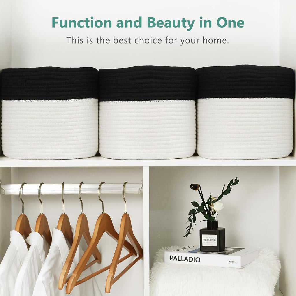 ECDYQXVU 15x10x9 Inch Woven Cotton Rope Storage Basket, 2 Pack