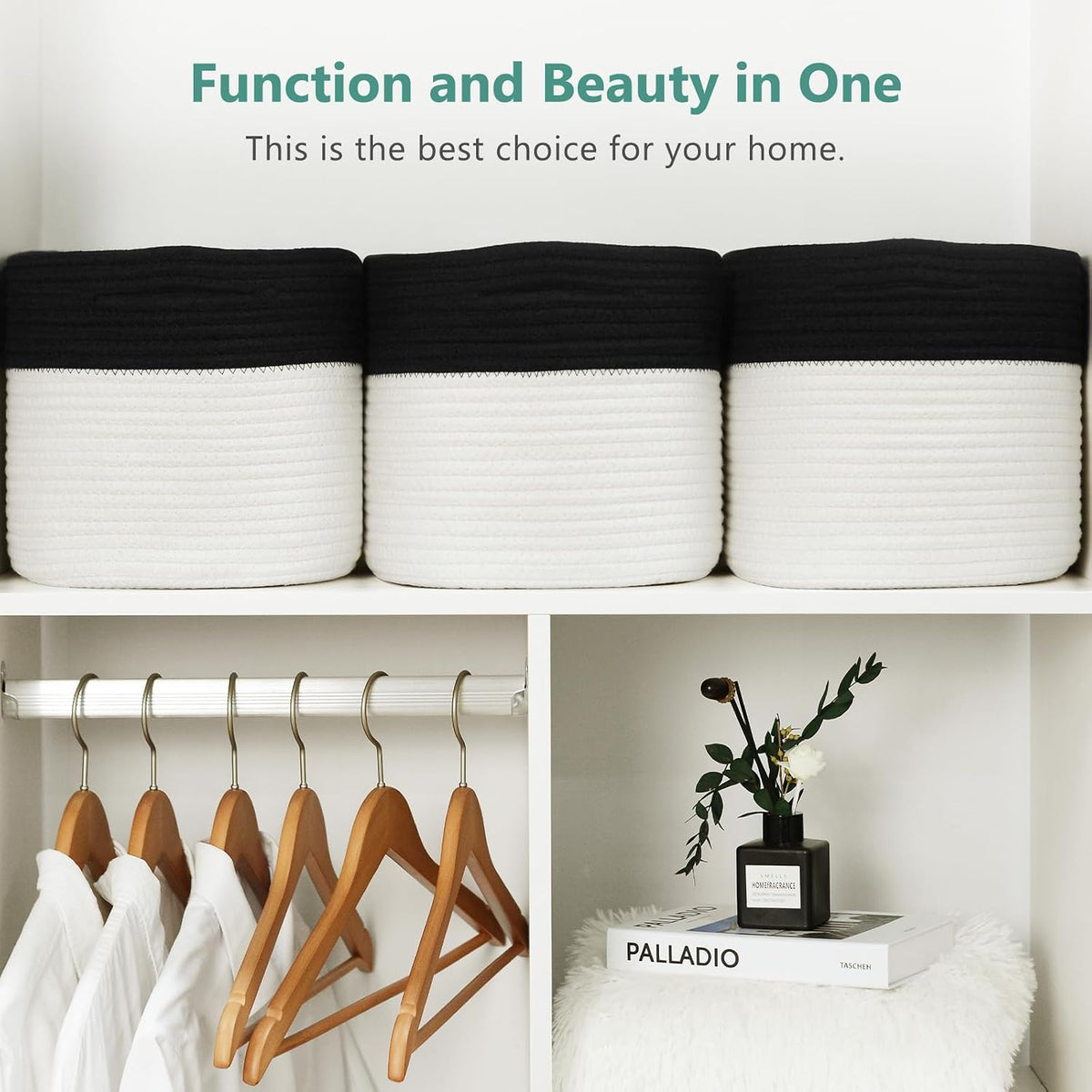 ECDYQXVU 15x10x9 Inch Woven Cotton Rope Storage Basket, 2 Pack