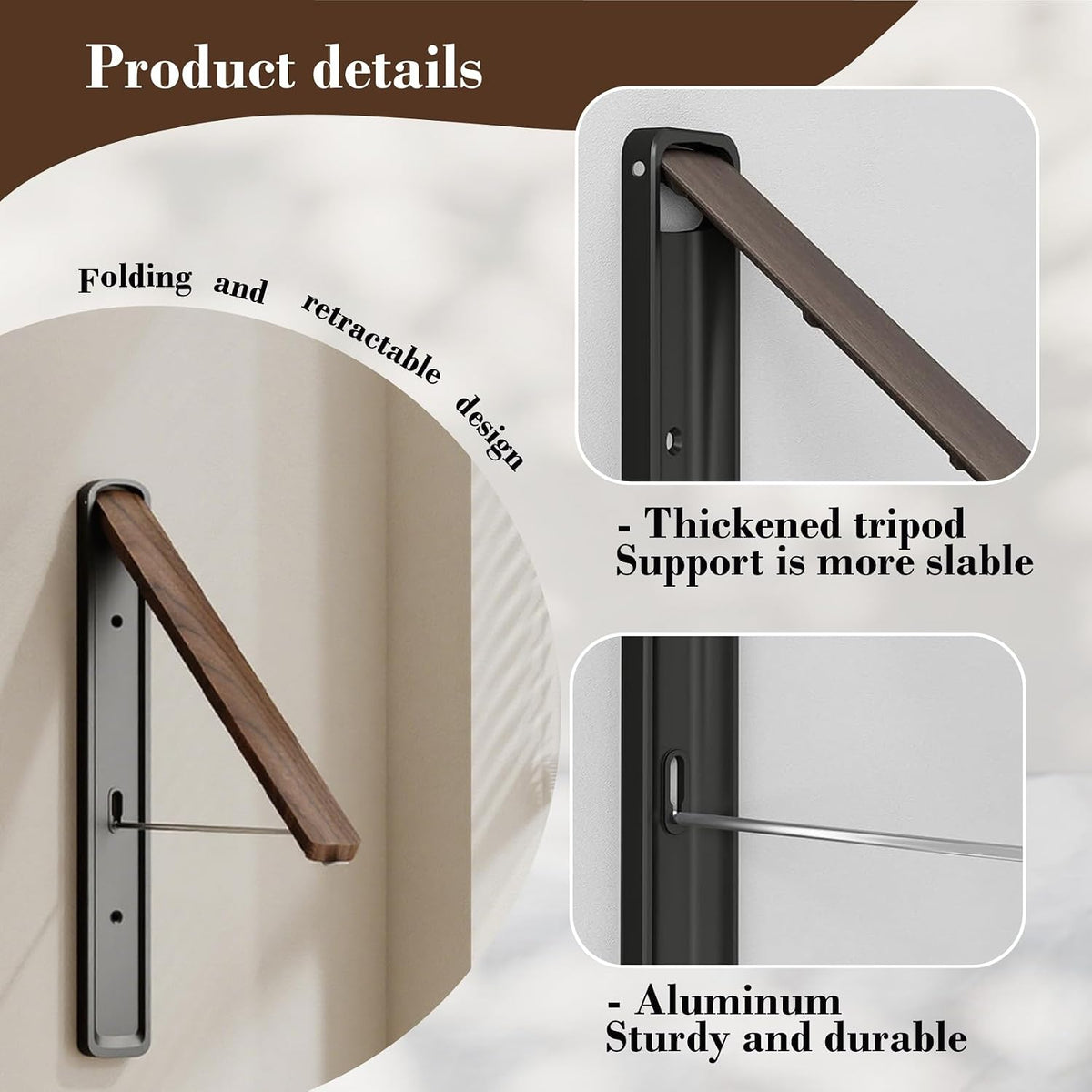 Wall-Mounted Retractable Clothes Drying Rack(Oak, 1 Pack)