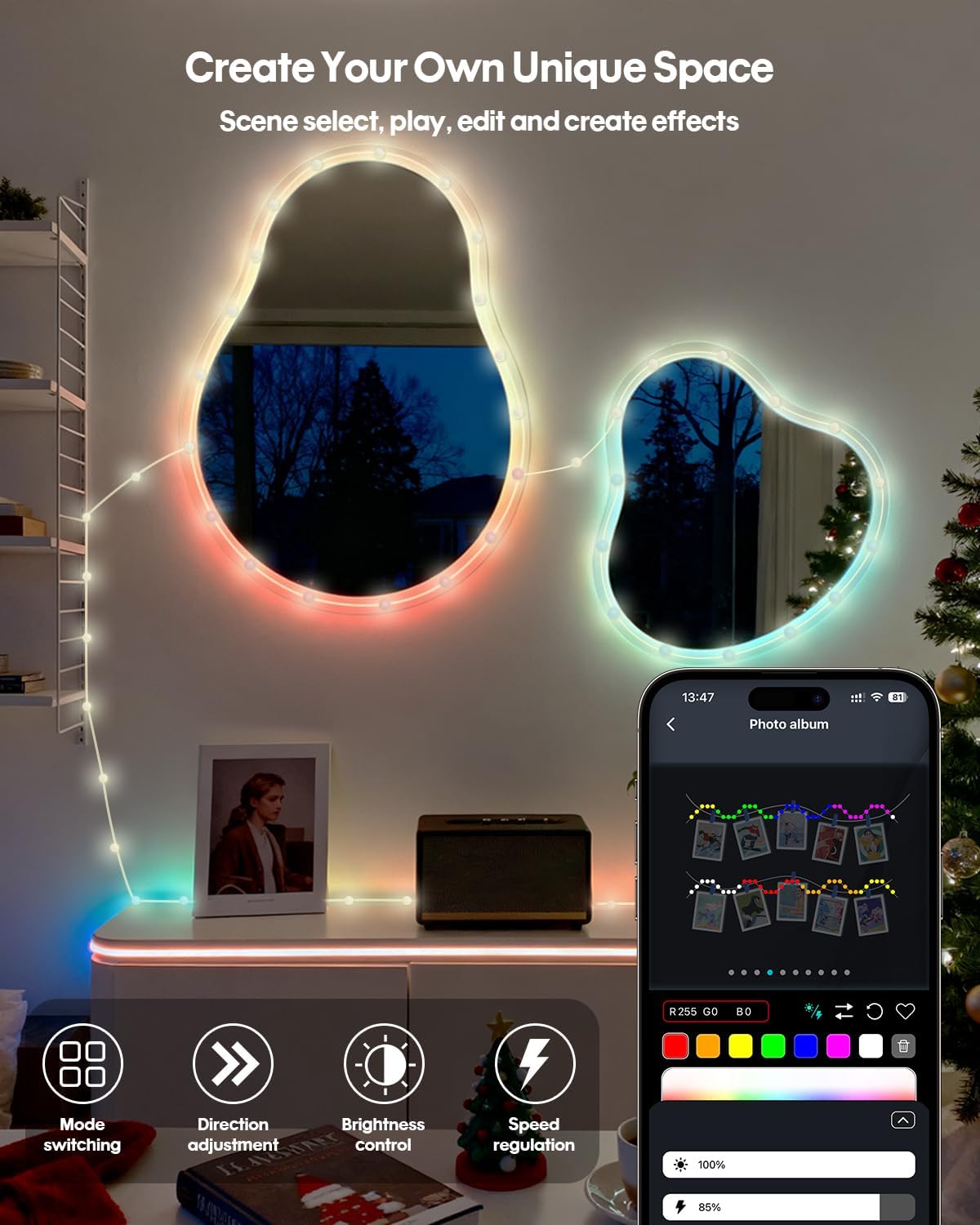 Super RGB Color Changing Globe String Lights, 66ft Smart RGB-IC Fairy Lights with Remote & APP Control, Mini Ball LED Twinkle Lights Hanging for Indoor Bedroom Living Room Birthday Halloween Decor