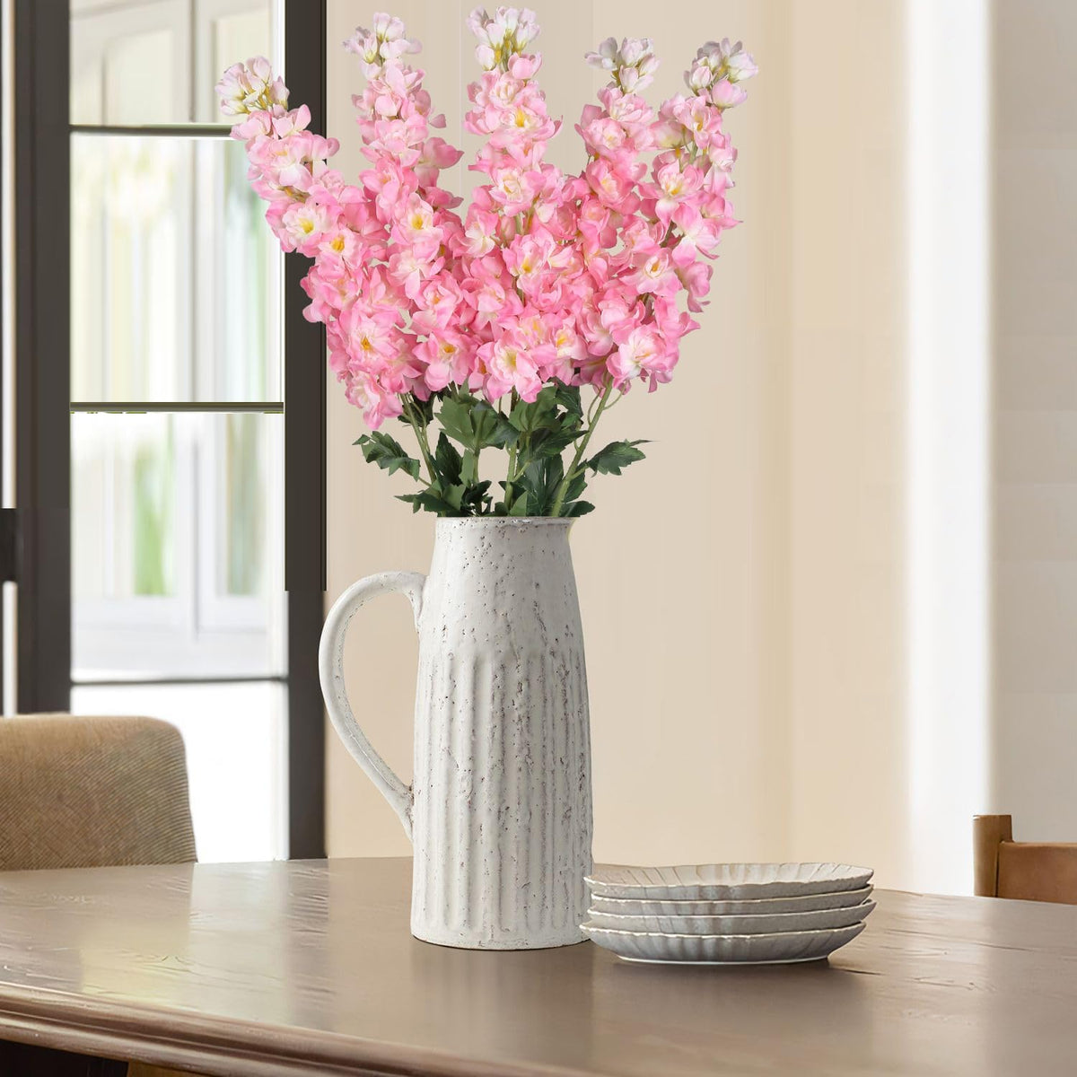 5PCS Delphinium Artificial Flowers 39" Pink Flowers Faux Delphinium Stems for Tall Vase Home Wedding Table Decor(Pink)