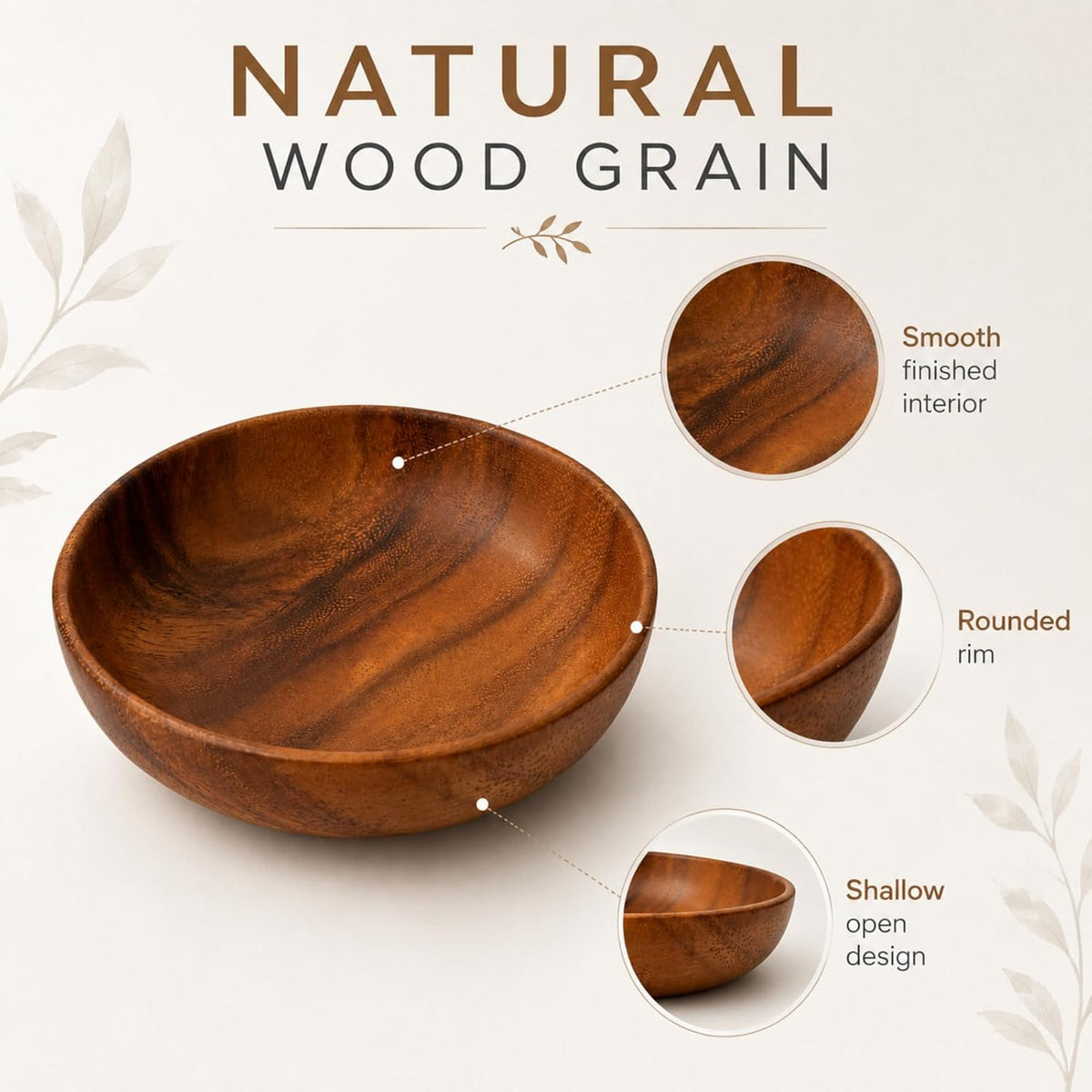 Small Acacia Wood Decorative Bowl, Entryway Key Tray Countertop Organizer