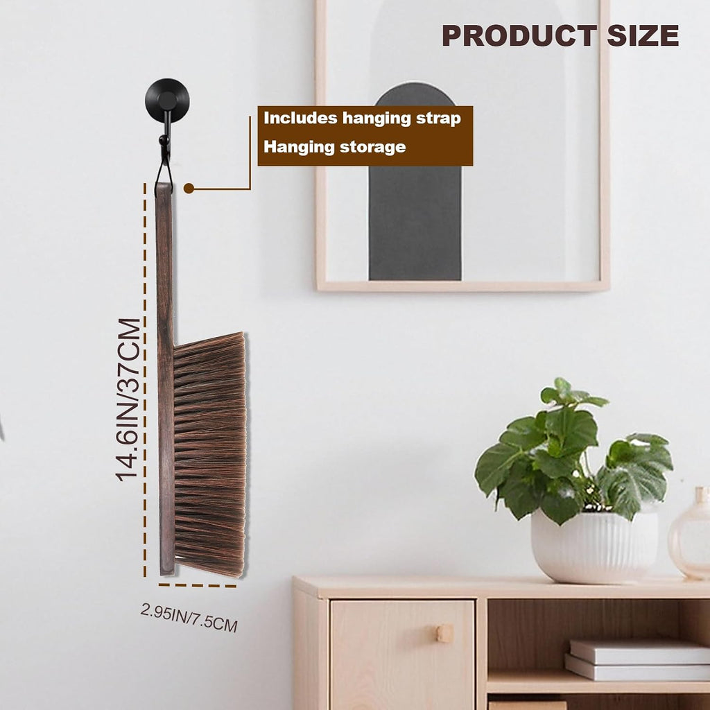 Hand Broom Counter Brush with Wood Handle Soft Bristle Dusting Brush for Furniture Bed Car Sofa Piano Guitar Woodworking Cleaning