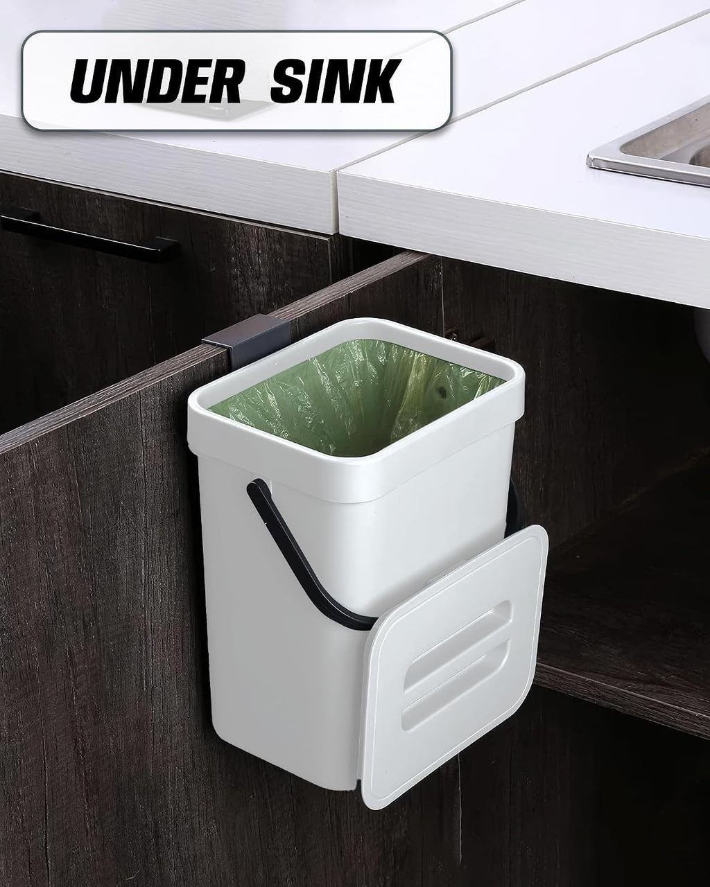 1.3 Gal Compost Bin, Hanging Small Trash Can with Lid, 5L/White