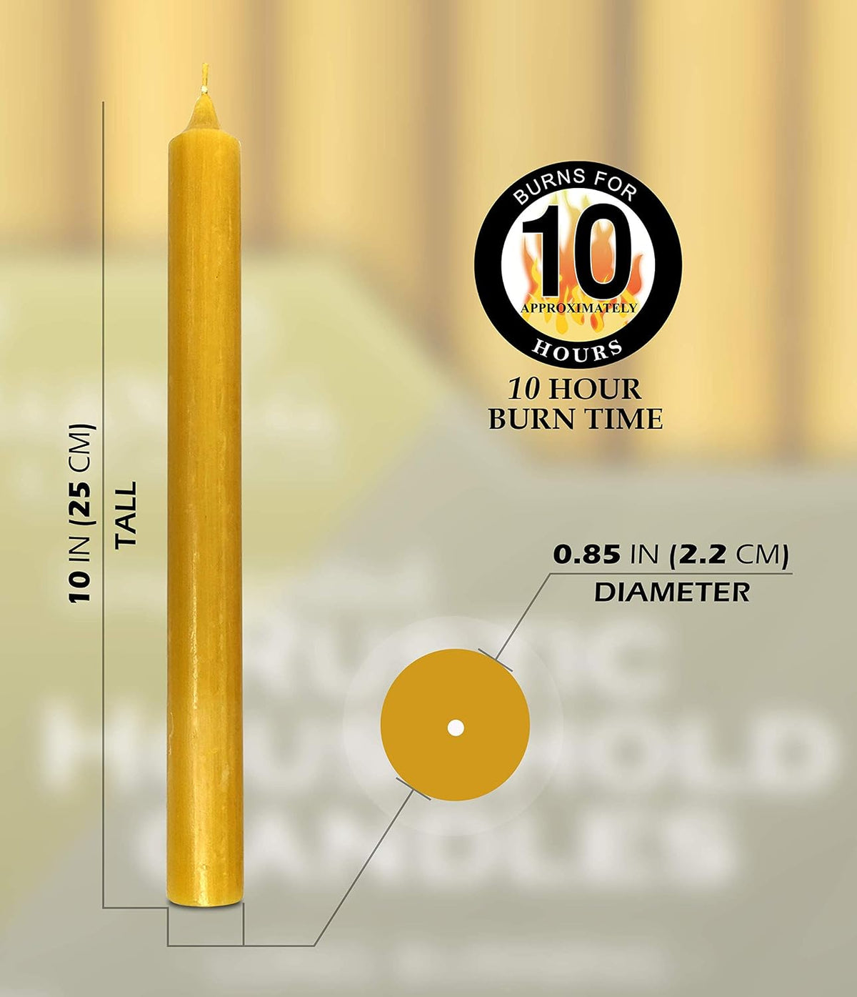 Hyoola 10 Inch Dinner Candles - 12 Pack - Yellow Tall Unscented Rustic Long Burning Candle Sticks