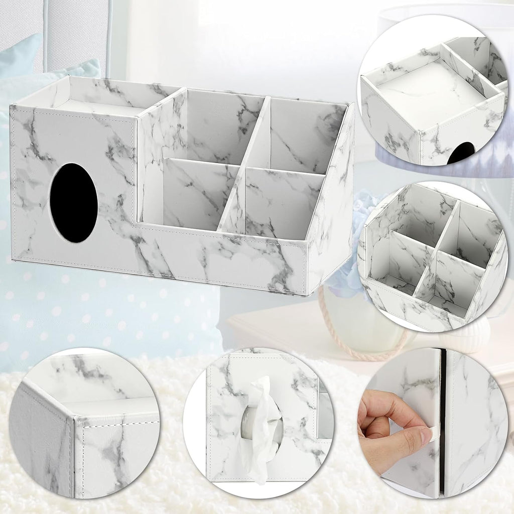 Sumnacon Square Tissue Box Cover with Side and Top Organizer, Faux Leather