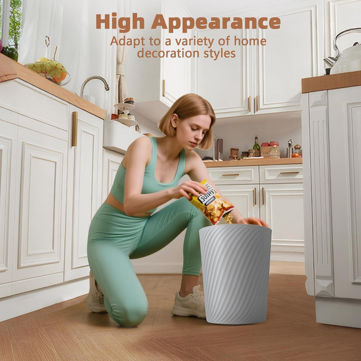 Small Trash Can 1.8 Gallons, Bathroom Trash Can & Garbage Can with 6 Trash Bags, Bedroom Trash Bin & Waste Basket for Office, Bedroom, Living Room, Kitchen, Compact Space (6-White)