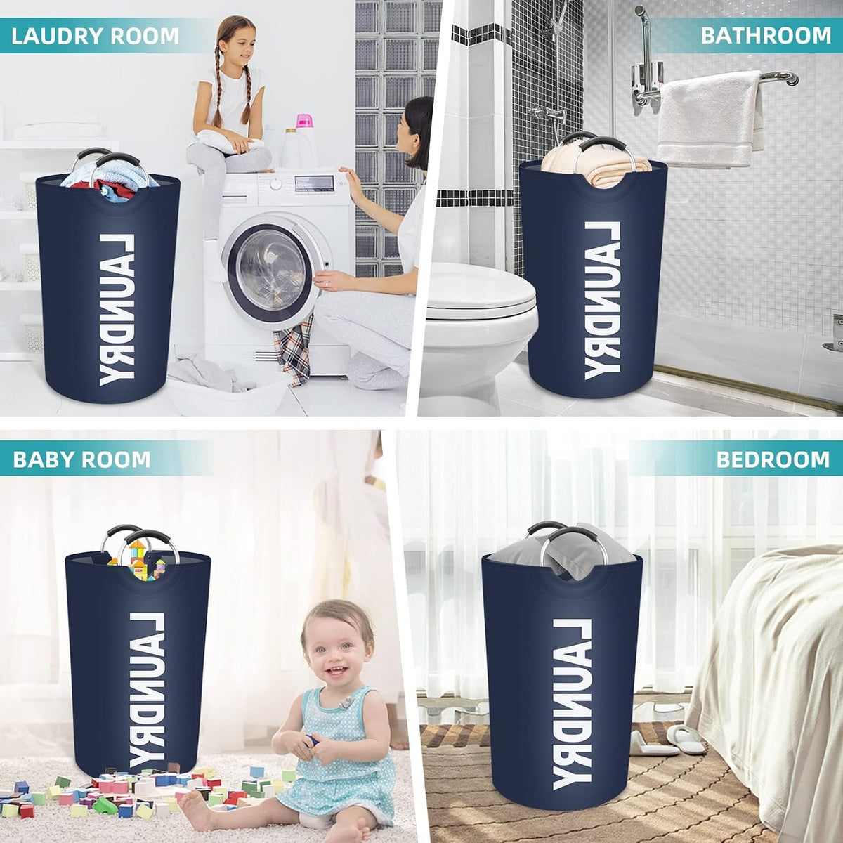 115L Large Laundry Basket, Dirty Clothes Waterproof Laundry Hamper, Blue