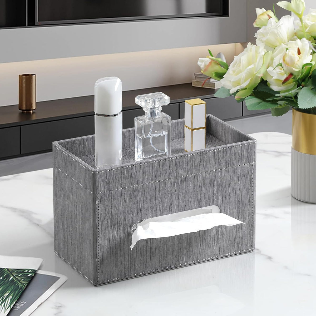 Plus Size Tissue Box Cover, Rectangle Tissue Box Organizer, Grey