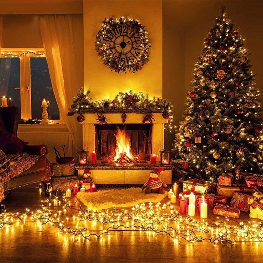 Christmas Decorations Outdoor String Lights - 25m/82ft 220 LEDs 8 Modes Memory Function End-to-End Extendable Plug in Waterproof Fairy Light for Thanksgiving Halloween Wedding Patio Decor - Warm White