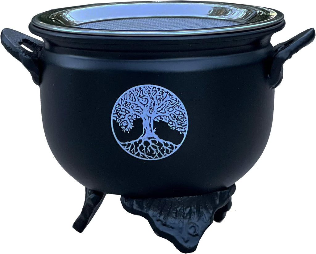 Large Metal Charcoal Incense Burner – Tree of Life Design – Round Incense Holder for Charcoal, Resin, Herbs & Loose Incense