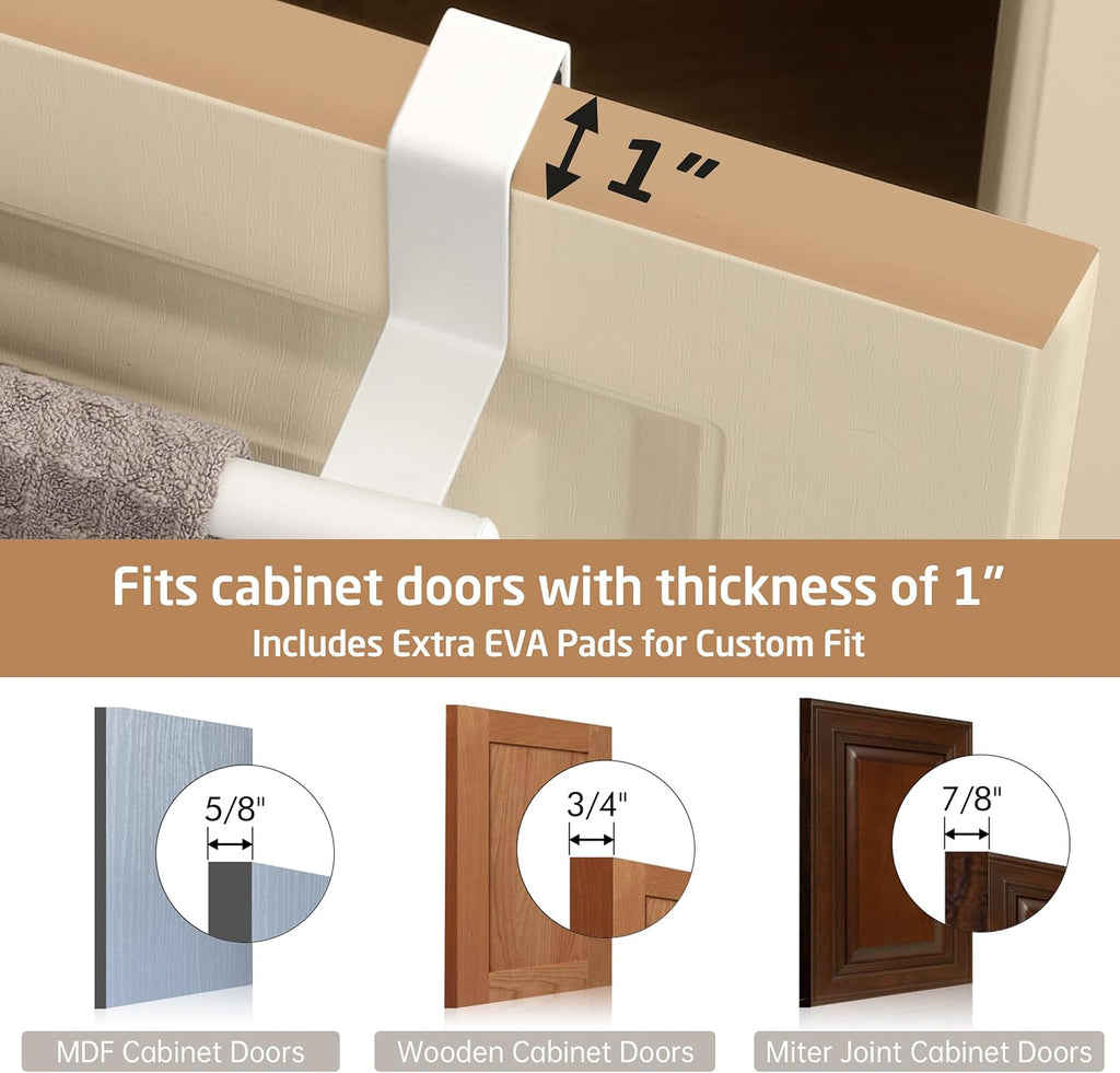 KES Over Cabinet Door Towel Bar Fit 1" Thick, Kitchen Towel Holder, White